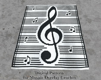 Music Mosaic Crochet Blanket Pattern - Treble Clef Motif (English language)