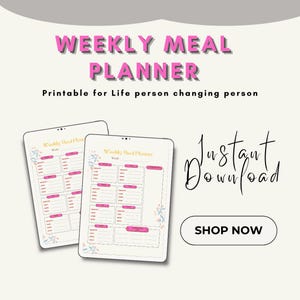 Minimalist Weekly Meal Planner | Printable Food Planning Template for Healthy Eating, Grocery List and Organized Meal Prep