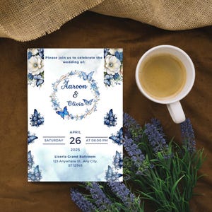 Editable Blue Watercolor Wedding Invitation Template | Printable Wedding Invite | Modern Minimalist Invitation | Instant Download