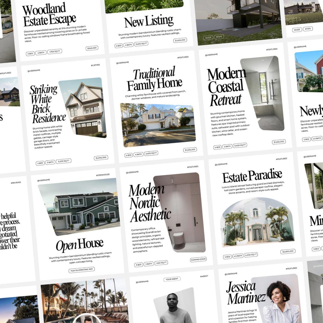 Real Estate Canva Templates Instagram | 19 Luxury Listing Posts for ...