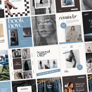 31 modelli Canva per Instagram di brand di moda: kit per feed social di boutique di abbigliamento editoriale, post di marketing streetwear, pacchetto lookbook.