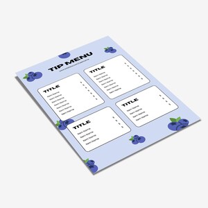 Blueberry Onlyfans Menu Template | Editable Tip Menu Canva | Cute Price