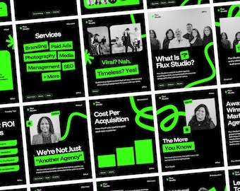 49 Marketing Agency Instagram Templates Canva: Neon Green Social Media Post Bundle, Bold Digital Marketing Feed, Creative Studio Carousel