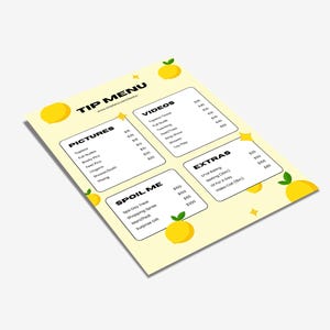 Lemon OnlyFans Tip Menu Canva Template | Editable Price List for Creators
