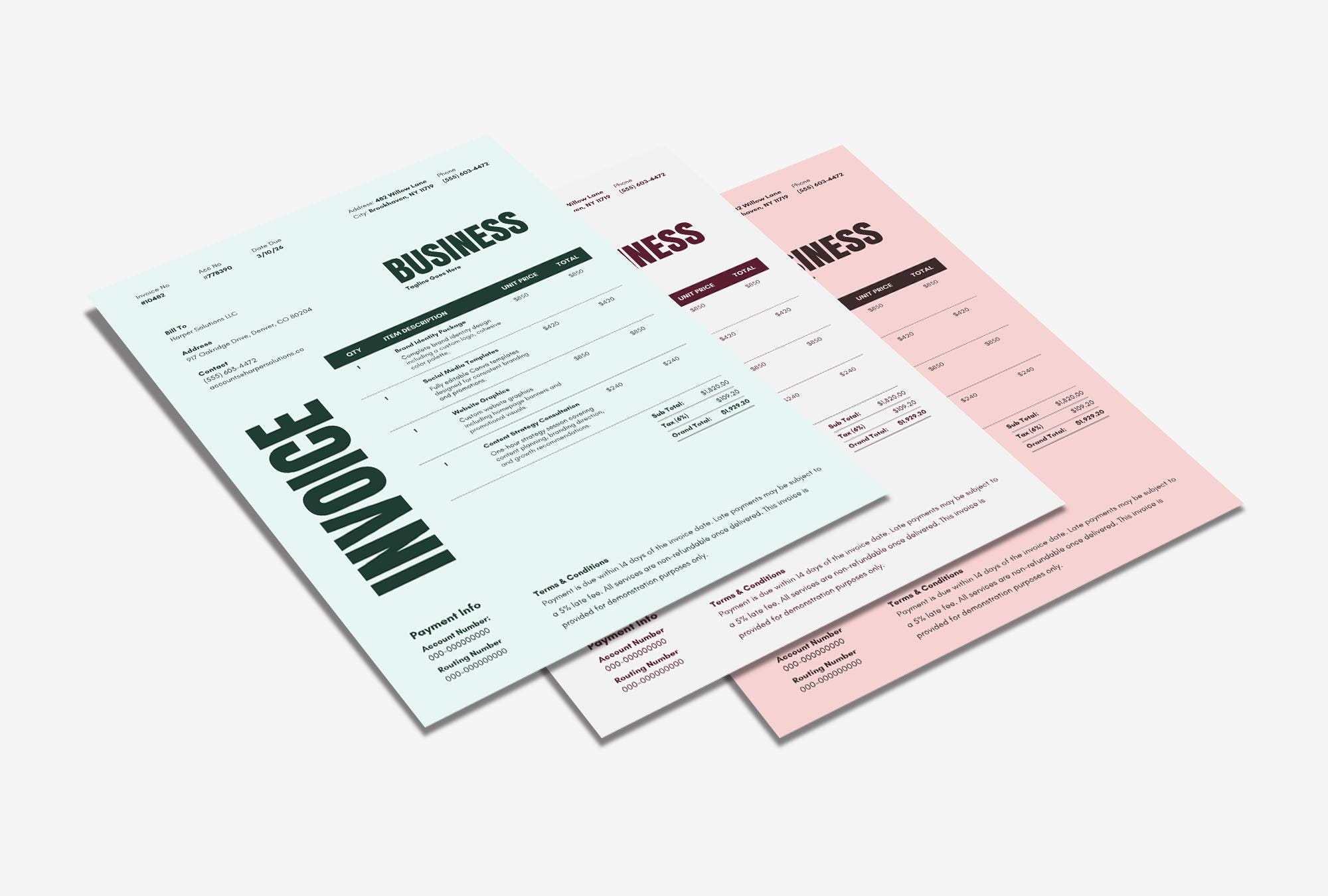 Invoice Template | Editable Canva Invoice Form for Small Business - Etsy