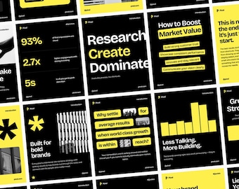 29 Modern Digital Marketing Instagram Post Templates | Canva Social Media Templates | Black Yellow Bold Branding Kit | Content Creator Pack