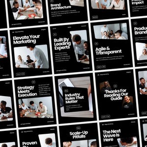 31 Tech Startup Instagram Templates Canva: Dark Minimal Social Media Post Carousel Bundle, Marketing Agency Graphics, Business Coach Feed