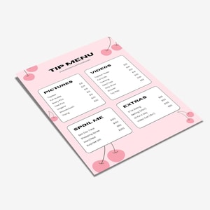 Cherry Tip Menu Canva Template | Editable OnlyFans Price List | Cute Menu for Content Creators