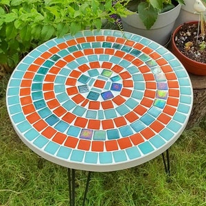 Vibrant Mosaic Coffee Table - Handcrafted Blue & Orange Outdoor Side Table - Artistic Patio Living Room Decor - Mosaic Coffee Table