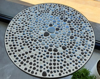 Coastal Chic Black & White Mosaic Table - Island Style Unique Mosaic Design - Outdoor Patio Indoor Accent Table - Handmade Mosaic Table