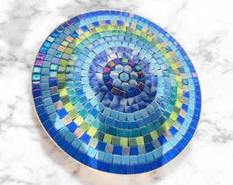 Enchanting Blue Green Mosaic Coffee Table - Handcrafted Iridescent Glass Art - Side Table - Mosaic Table - Handmade Side Table - Gift