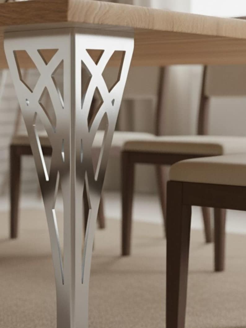 Modern Laser Cut Metal Table Leg: Black Geometric Steel Furniture Base ...