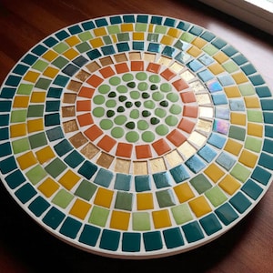 Stunning Blue &  Yellow Mosaic Garden Table - Handcrafted Outdoor Decor - Patio Garden Decor - Artistic Patio Living Room Decor - Side Table