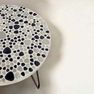 Handmade White & Black Mosaic Coffee Table - Glass Mosaic Art Design - Handcrafted Mosaic Side Table - Unique Boho Accent Furniture