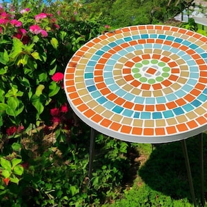 Vibrant Orange & Blue Mosaic Garden Table - Handmade Coffee Table - Patio Garden Decor - Artistic Patio Living Room Decor - Side Table