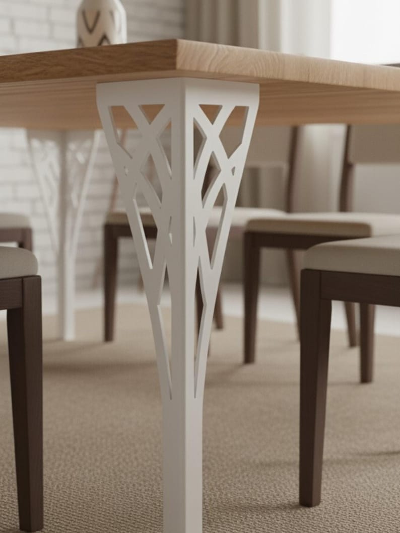 Modern Laser Cut Metal Table Leg: Black Geometric Steel Furniture Base ...