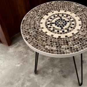 Handmade Mosaic Coffee Table: Brown Beige Ceramic Tile Accent Table
