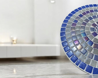 Handcrafted Blue & Gray Mosaic Coffee Table - Unique Patio Decor - Handmade Mosaic Coffee Table - Side Table