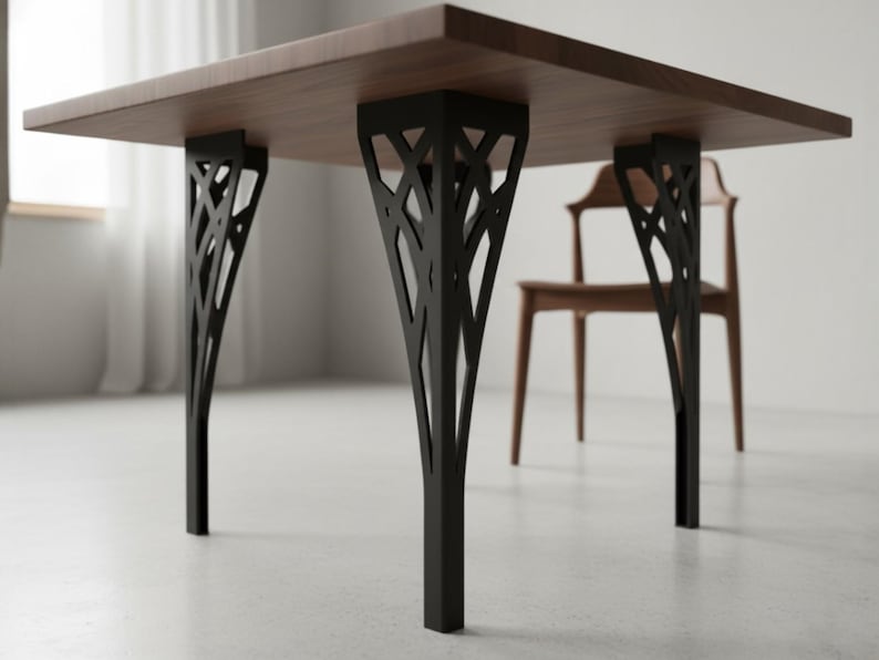 Modern Laser Cut Metal Table Leg: Black Geometric Steel Furniture Base ...