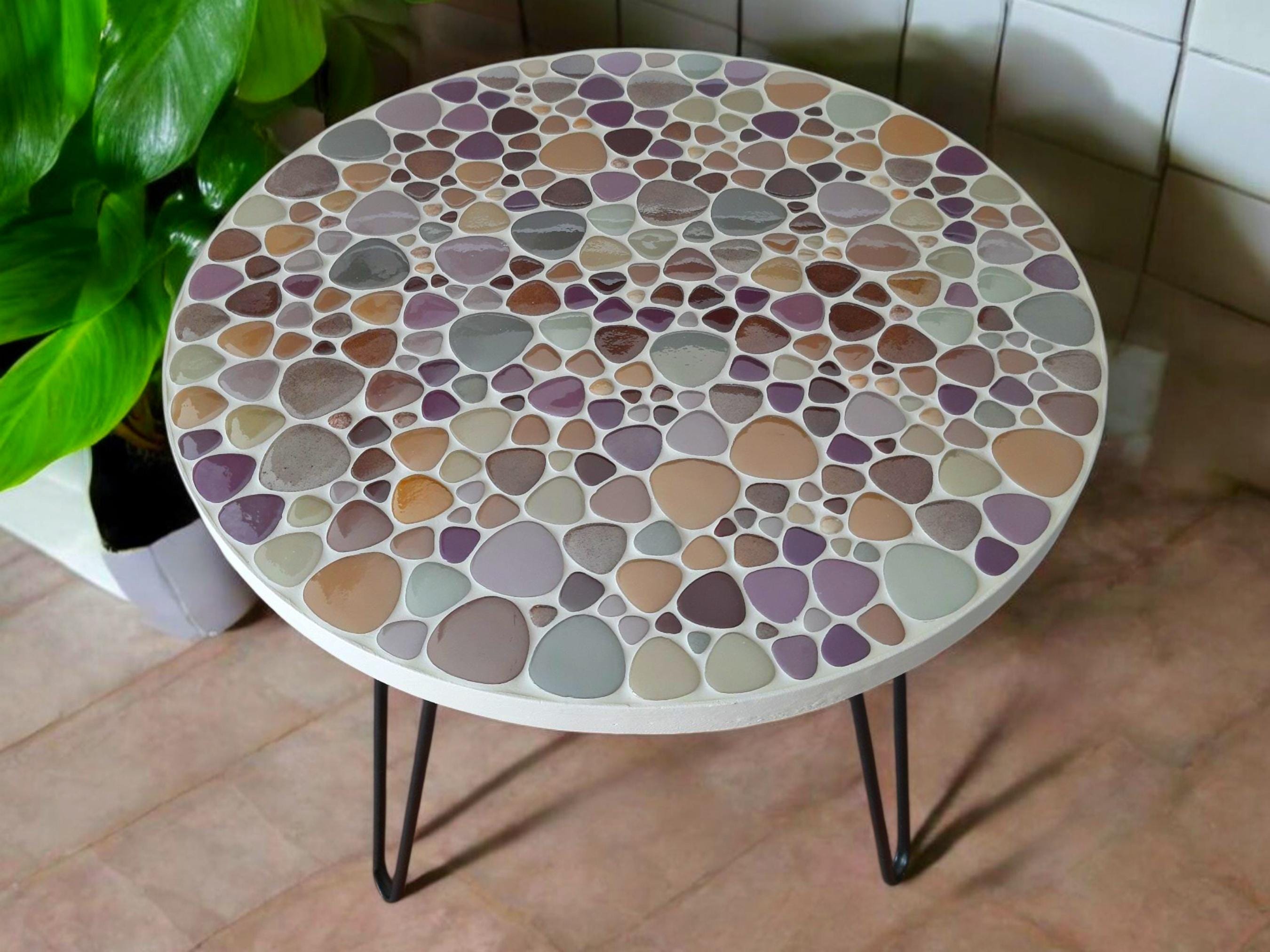 Pastel Handmade Mosaic Coffee Table, Mosaic End Table, Artisan Stone ...