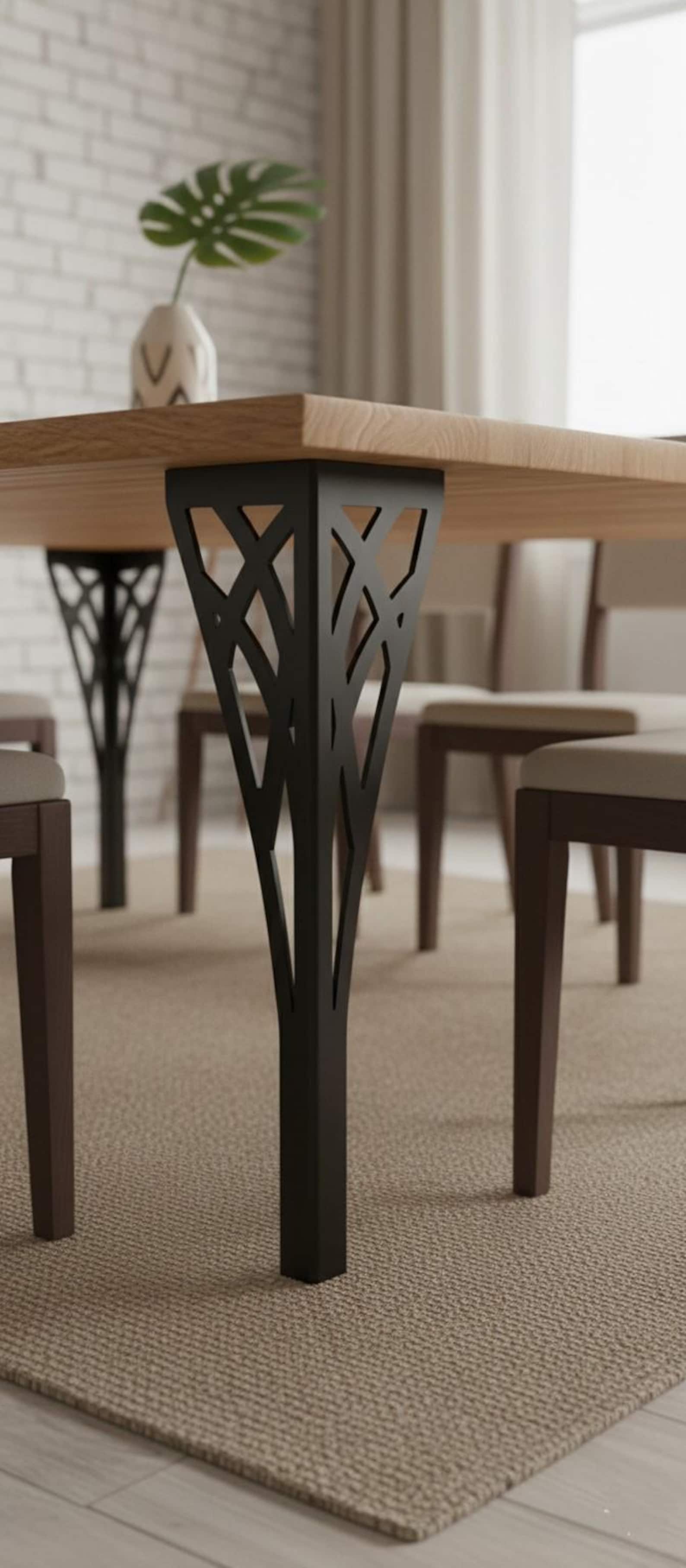 Modern Laser Cut Metal Table Leg: Black Geometric Steel Furniture Base ...