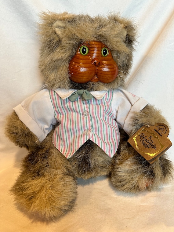 Robert Raikes Original Wooden Face Plush Cat Applause Brand #2426