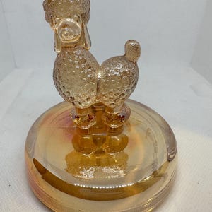 Vintage 1940 Janette Marigold Iridescent Carnival Glass Poodle Powder Dish Lid Only