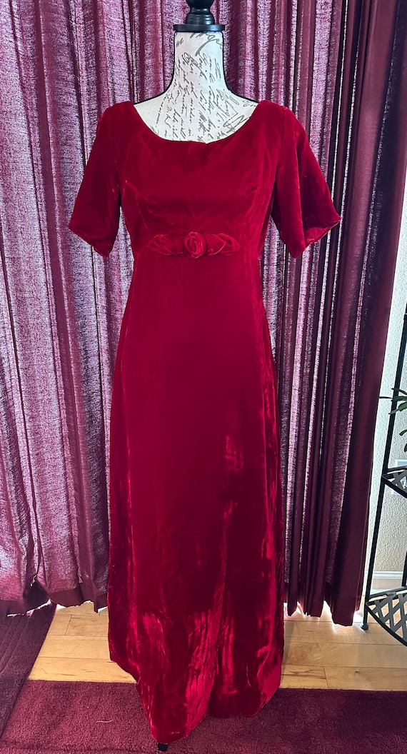 Vintage late 1960’s Red Velvet Formal Dress Absolu