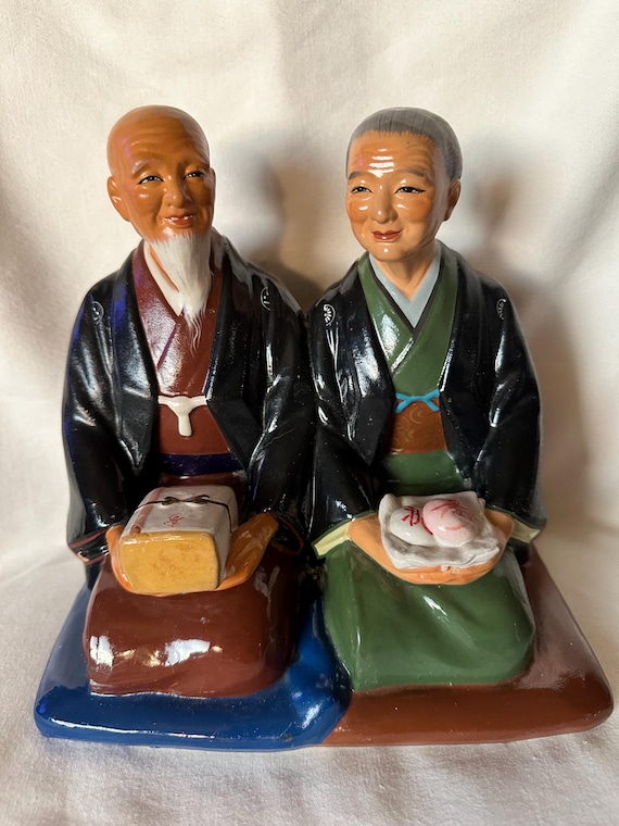 1950's Japan Hakata Urasaki Dolls Japanese Couple Vintage Clay