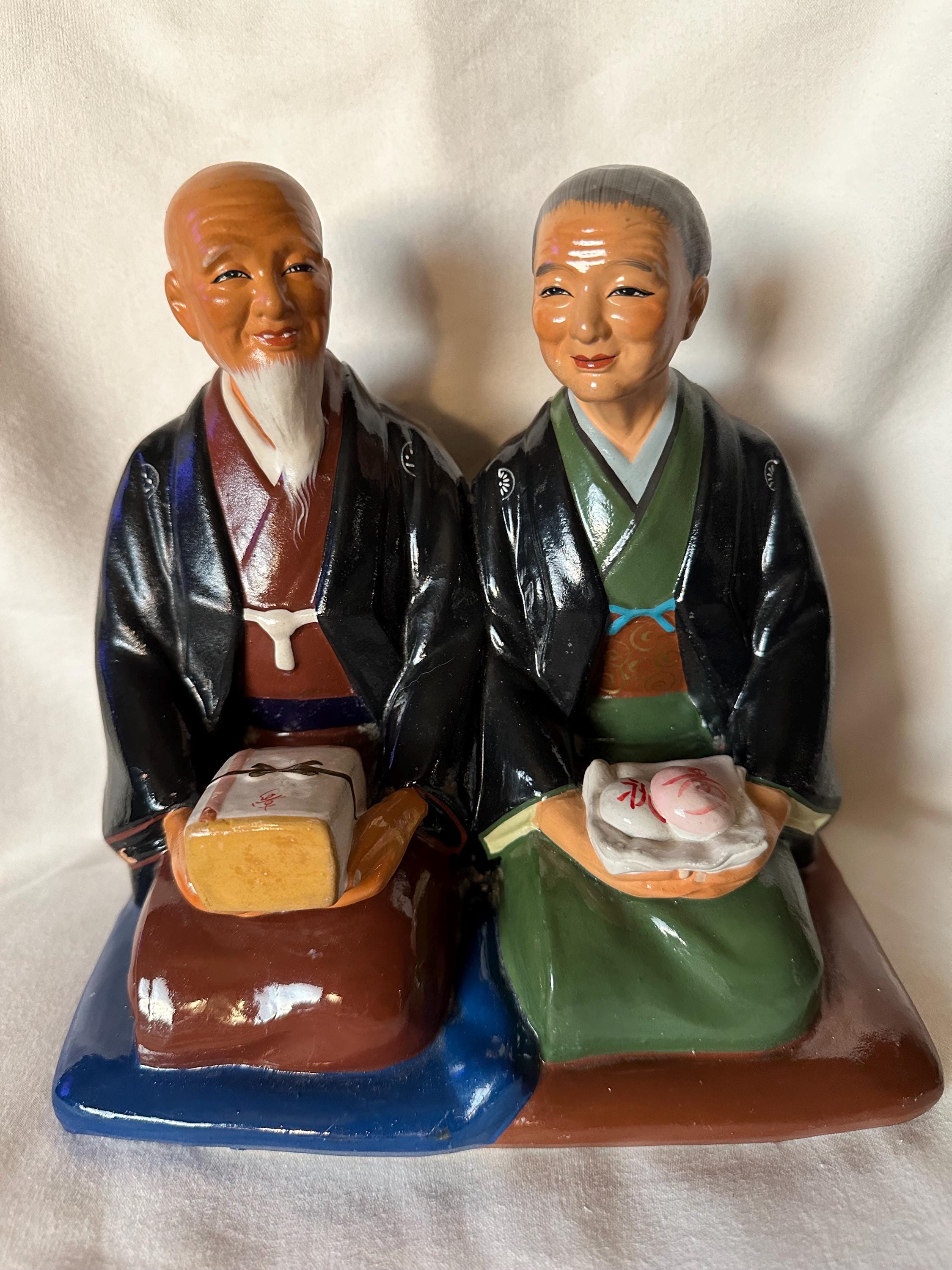 1950's Japan Hakata Urasaki Dolls Japanese Couple Vintage Clay