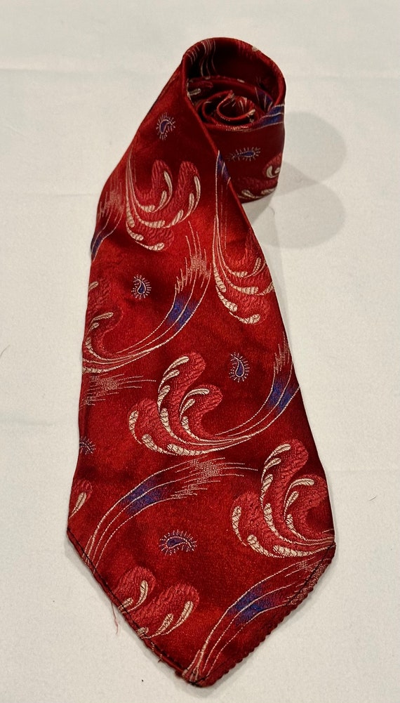 1930’s Vintage Arco Luxury Tie Jacguard Burgundy … - image 1