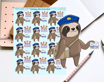 Sloth Mailman Sticker sheet | Kawaii Sloth Stickers| Happy Mal Stickers | Bullet Journal | Planner Sticker | Journal stickers