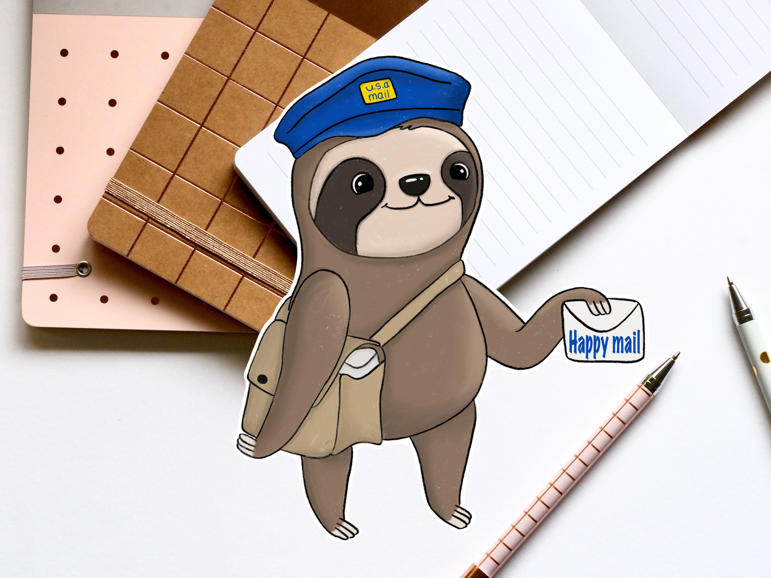 Mail Sloth Sloth Mailman Diecut Sticker, Happy Mail Sticker, Kawaii Sloth Sticker ...