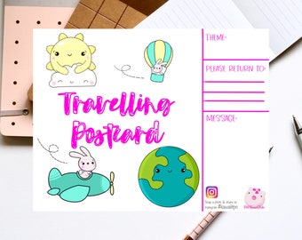 Traveling Traveling Postcard, TPC, Collecting Stickers, Travel Mail, Kawaii Happy Mail, Penpal, Sticker Lovers, PostCard, Travel by Stickers