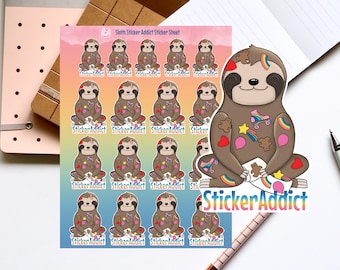 Sloth Sticker Addict Sticker sheet | Kawaii Sloth Stickers| Happy Mal Stickers | Bullet Journal | Planner Sticker | Journal stickers