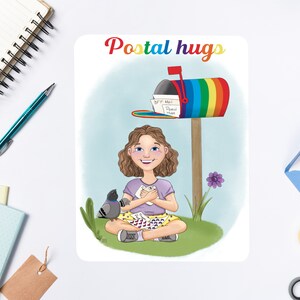 Naklejka wycinana Postal Hugs, Naklejka Happy Mail, Naklejka Lover, Butelka na wodę/Laptop
