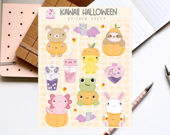 Halloween Stickers| Kawaii Animal Sticker Sheet | Pumpkin Stickers | Autumn Stickers | Bullet Journal | Planner Sticker | Journal stickers