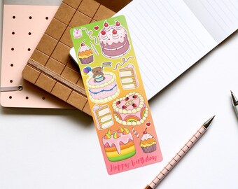 Happy Birthday Cake Sticker Sheet, Cute rainbow Cake Stickers, Planner Stickers, Bujo Stickers, Journal Sticker, Kawaii Sticker Sheet