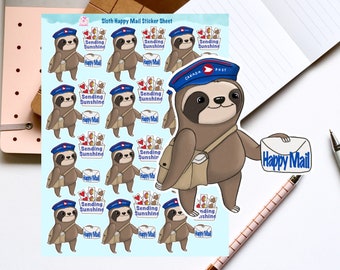Sloth Canada Post Mailman Sticker sheet | Kawaii Sloth Stickers| Happy Mail Stickers | Bullet Journal | Planner Sticker | Journal stickers