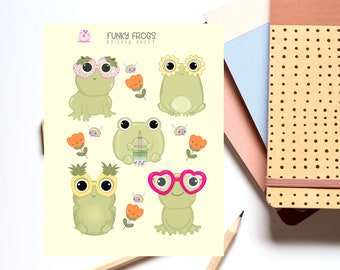 Cute Frog Stickers| Kawaii froggie Sticker Sheet | Kawaii Stickers | Autumn Stickers | Bullet Journal | Planner Sticker | Journal stickers