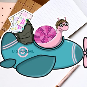 Cute Airmail Diecut Sticker, TPC Snail Decal, Kawaii Snail Sticker for Water Bottle/Laptop/Notebook/Tumbler, Animal Sticker