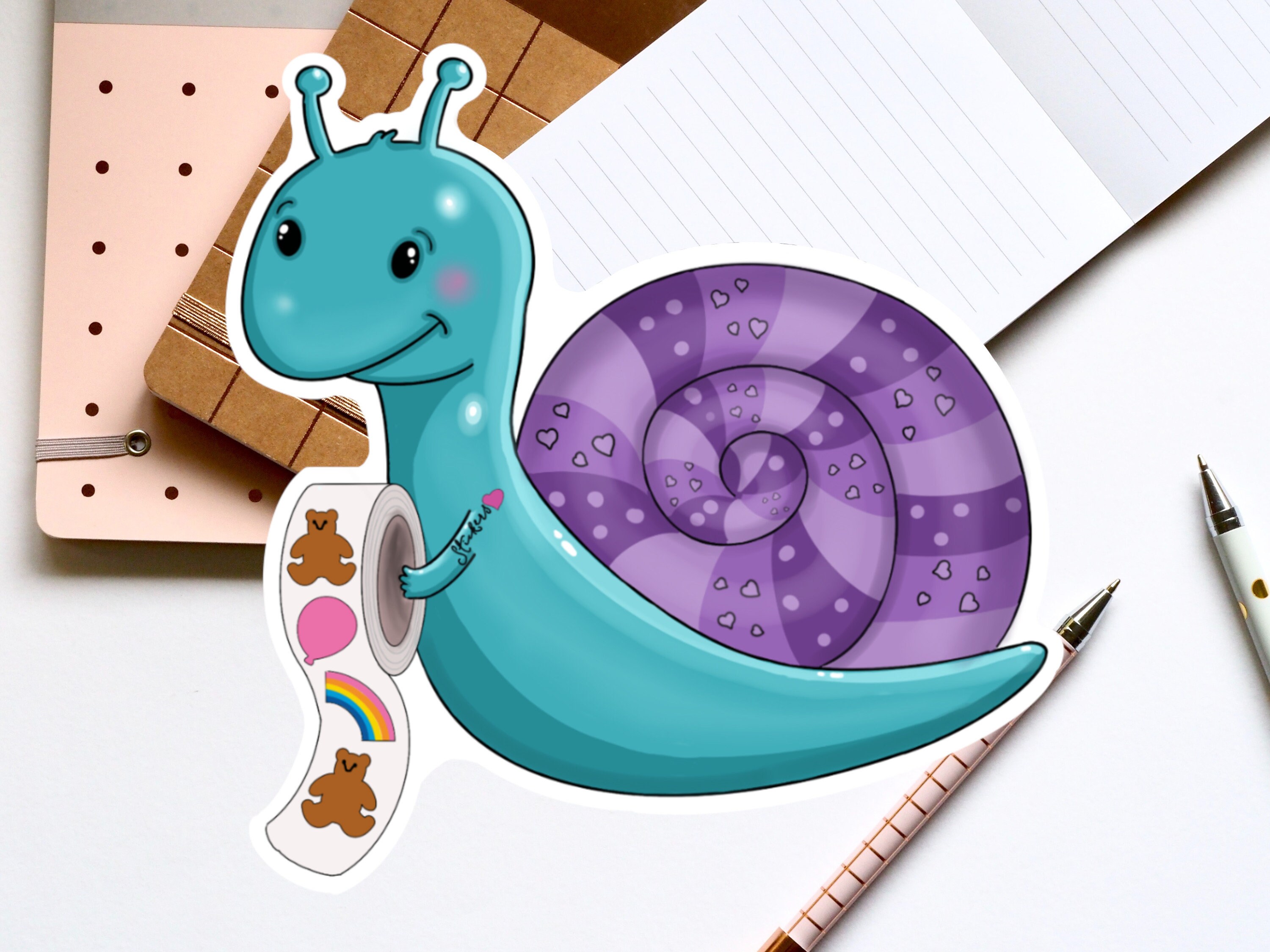 Cute Snail Diecut Sticker, Cute Snail Decal, Kawaii Snail Sticker for ...
