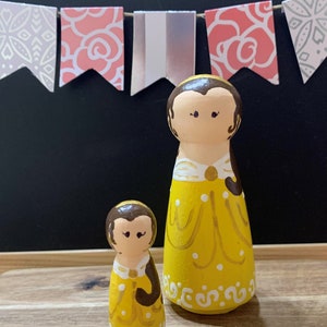 Belle Inspired Peg Dolls, Princess Play Set, Disney Inspired Peg Dolls, Peg People, Peg Princesses, Peg Doll Play Set, Belle Inspired,