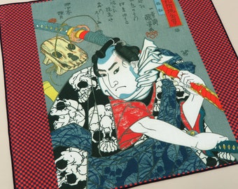 Ukiyo-e Japanese Art Handkerchief Ukiyo-e Kuniyoshi Utagawa Red tones Novelty Goods Japanese Fabrics Handkerchiefs , Made In Japan