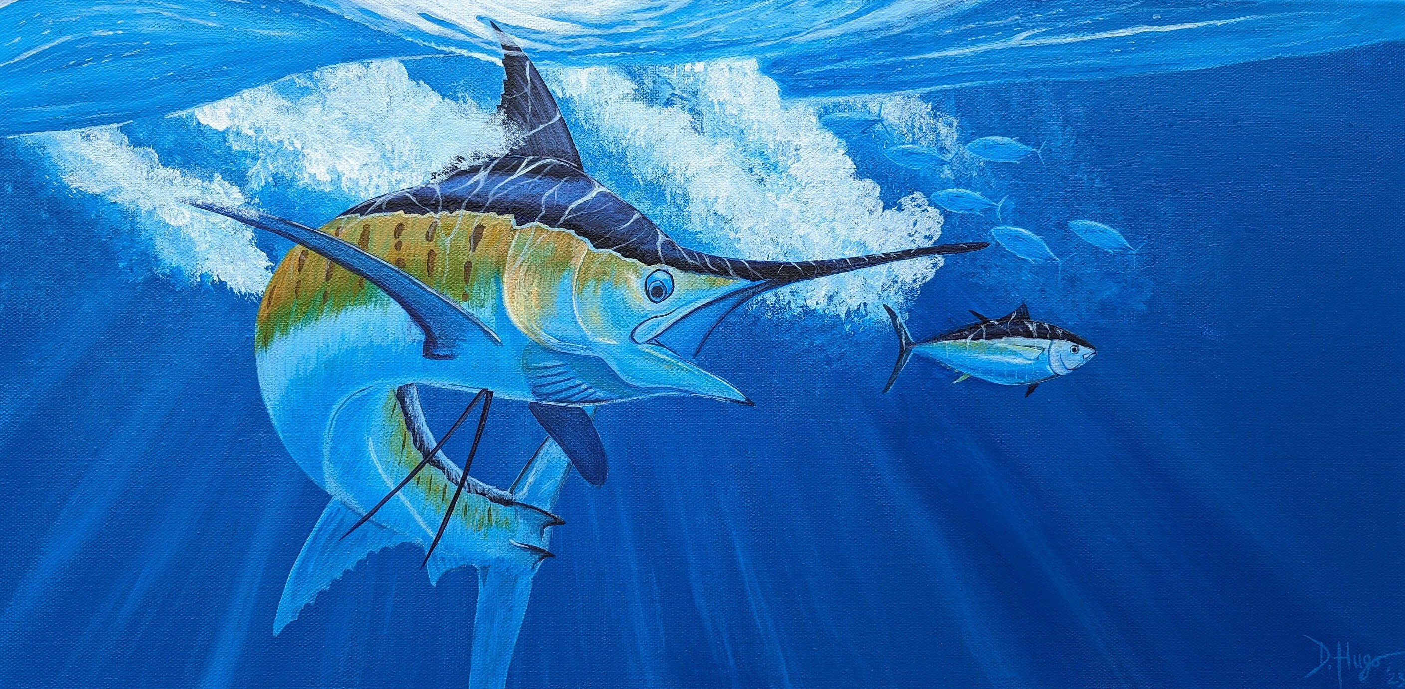Fisherman Gift for Men Blue Marlin Wall Art, 70 Large Wood Fish