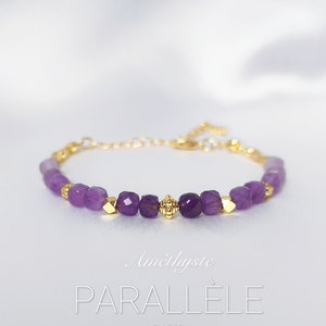 Amethyst Bracelet Cube Faceted 3A Gradient Filled 14k Gold | Delicate Bracelet Precious Stone | Christmas Gift | Handmade Jewelry Lithotherapy