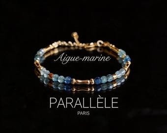 Aquamarine Bracelet 3A+ Ocean Blue Gradient, Natural Semi-Precious Stone, High-Quality Luxury Fine Jewelry, Christmas Gift