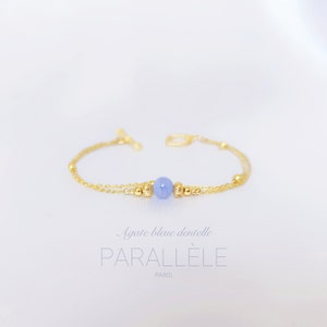 Bracelet with blue Agate lace in double 14k gold filled chain | minimalist | delicate bracelet | natural stone | Wedding gift