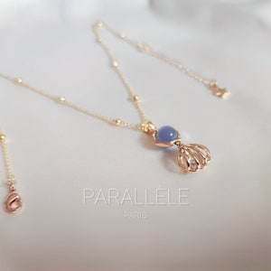 Chalcedon Halskette | zarte Halskette | Geschenk für Mädchen | Halskette aus Naturstein | Muschelkette | Lithotherapie-Halskette