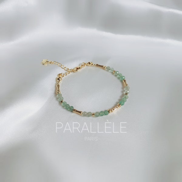 Bracelet aventurine verte dégradé | perle or rempli 14k | lithothérapie | cadeau original pour copine | minimaliste | bracelet délicat